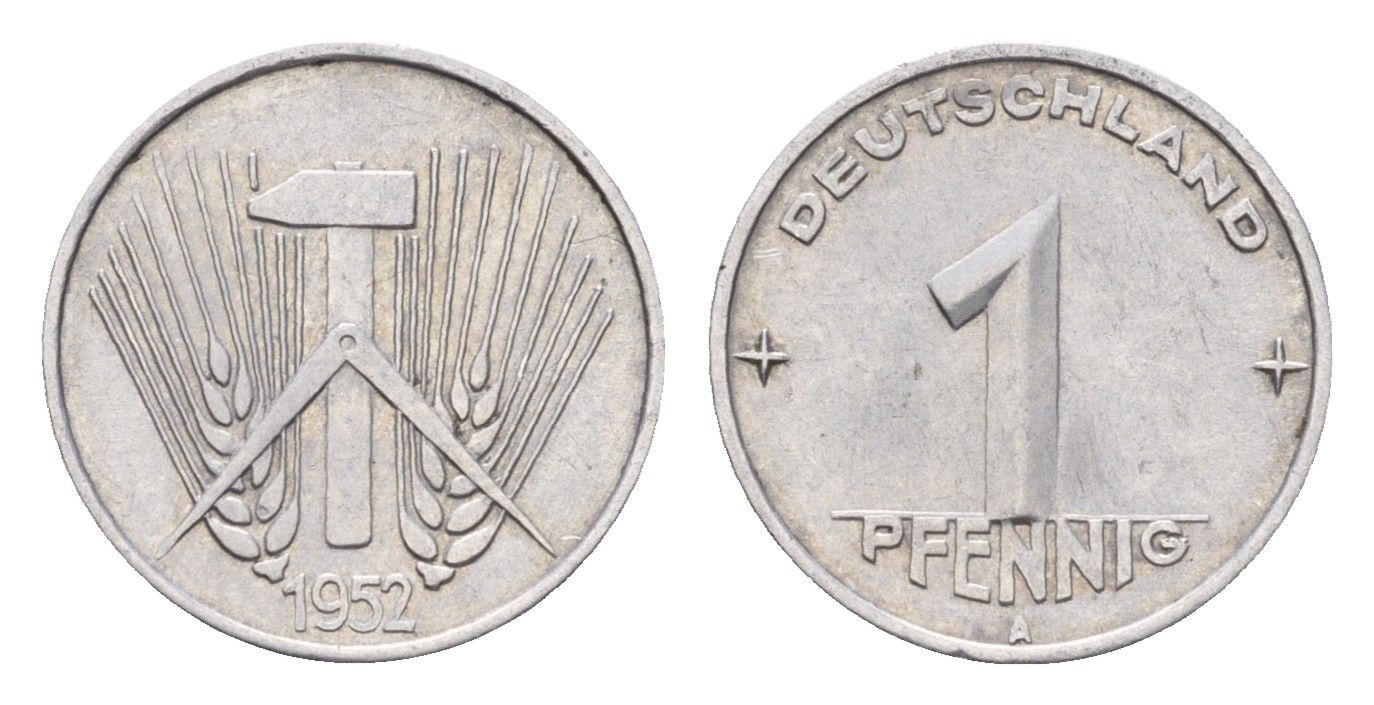ГДР 1 пфенниг 1952 A KM 5 алюминий 4630-256