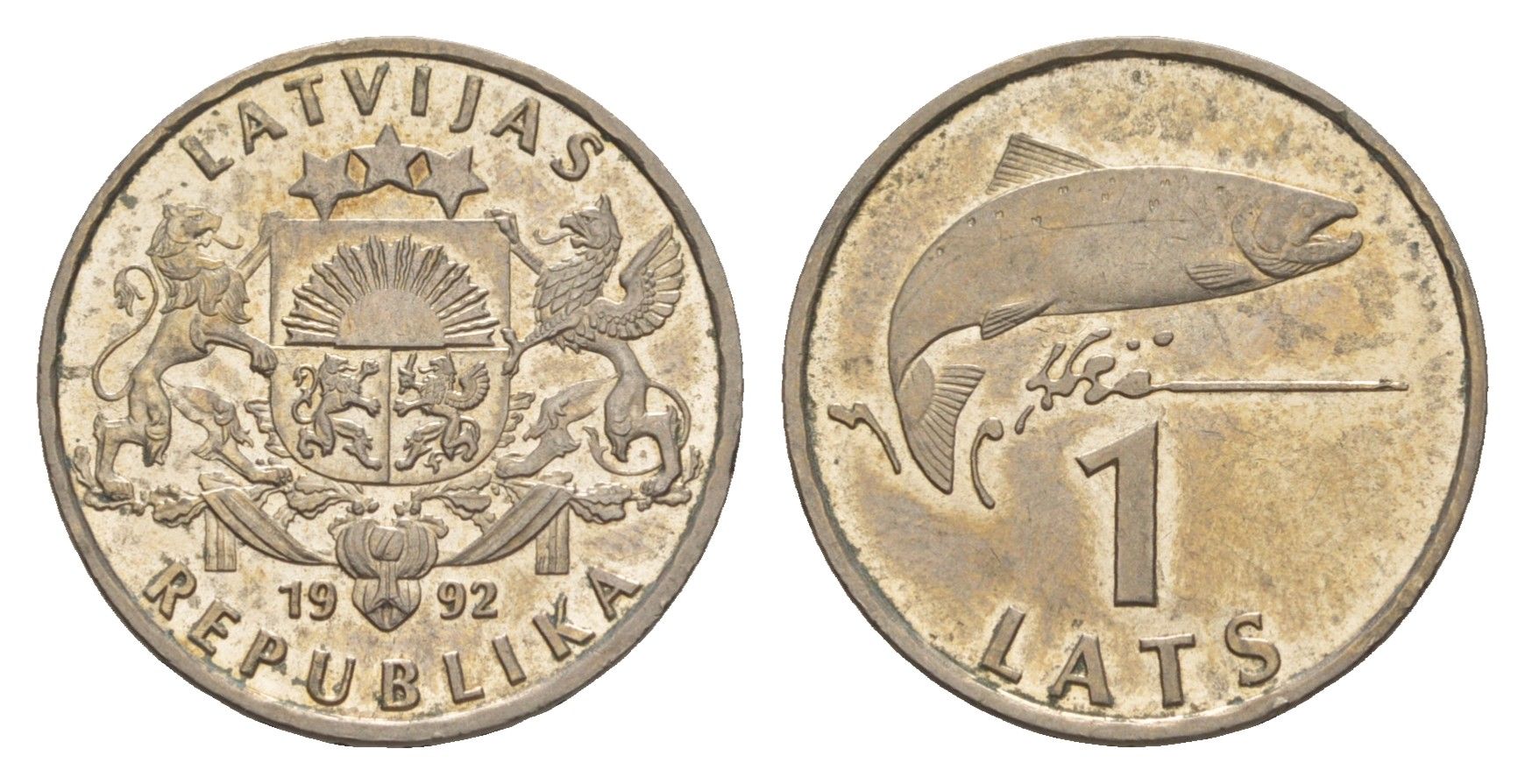 Латвия 1 лат 1992 KM 12 медно-никель aUNC 4644-957