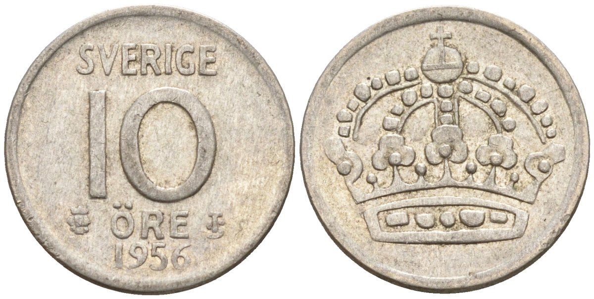 Швеция 10 эре 1956 Густав VI Адольф (1950-1973) KM 823 серебро 4147-915