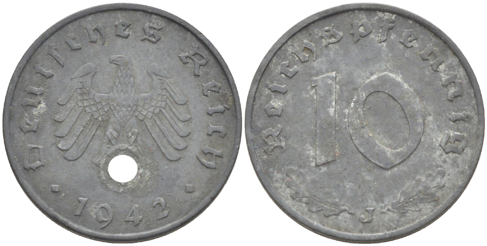 ГЕРМАНИЯ 10 РЕЙХСПФЕННИГОВ 1942 J KM 101, J. 371 цинк 4182-717