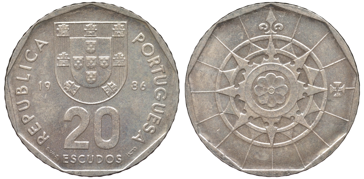 Португалия 20 эскудо 1986 KM 634 медно-никель 4142-1225