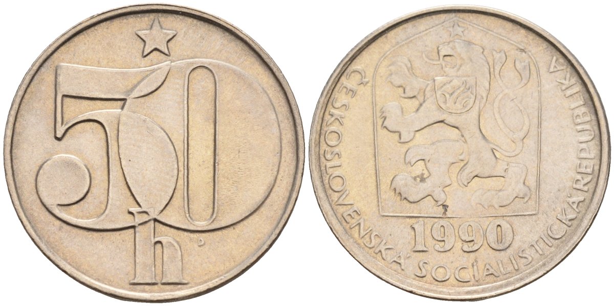 Чехословакия 50 геллеров 1990 KM 89 медно-никель 4152-966