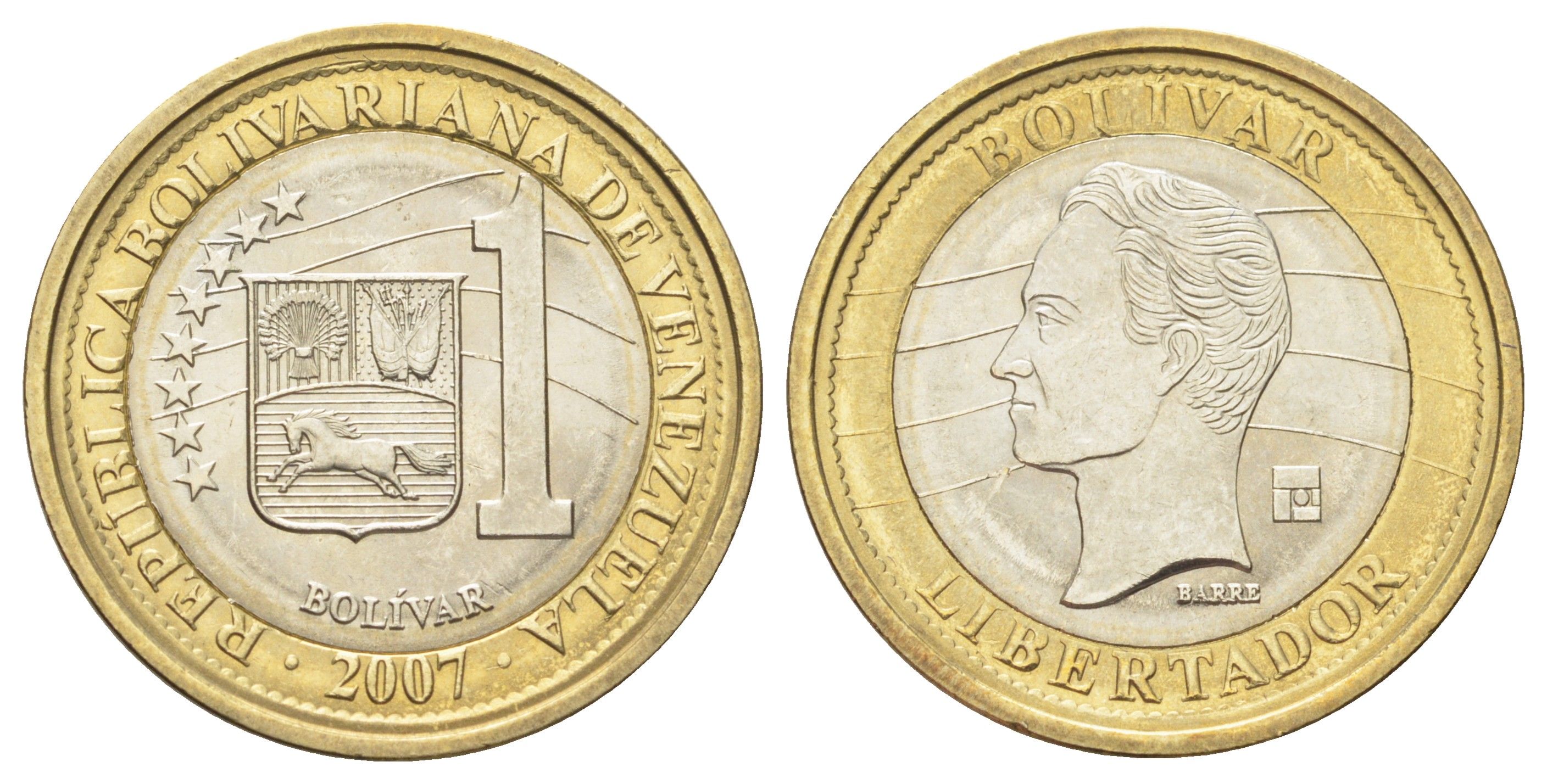 Венесуэла 1 боливар 2007 Симон Боливар Y 93 биметалл UNC 4699-637