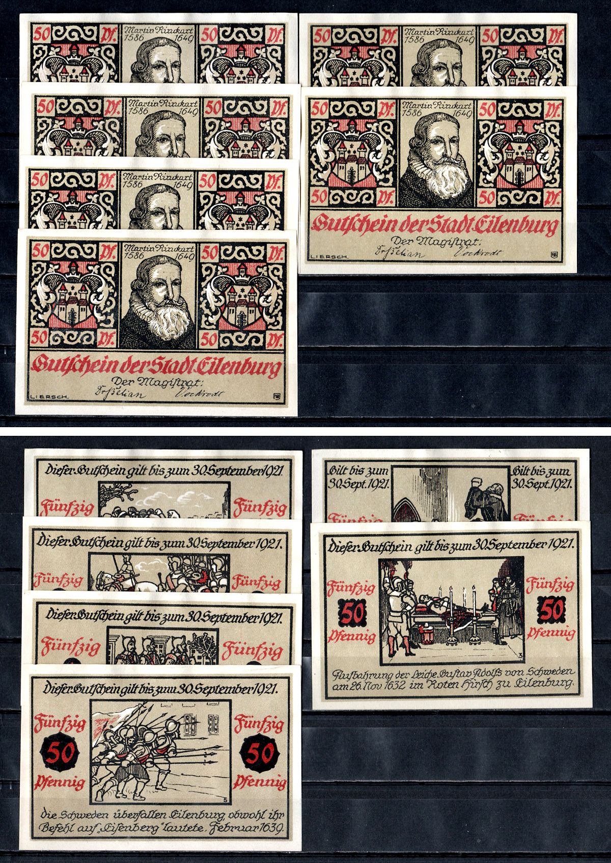 Айленбург (Пруссия, Саксония) полный набор из 6 нотгельдов (50 пфеннигов) 1921 Mehl Grabowski 315.3 бумага UNC (пресс) 7555-56-3-2