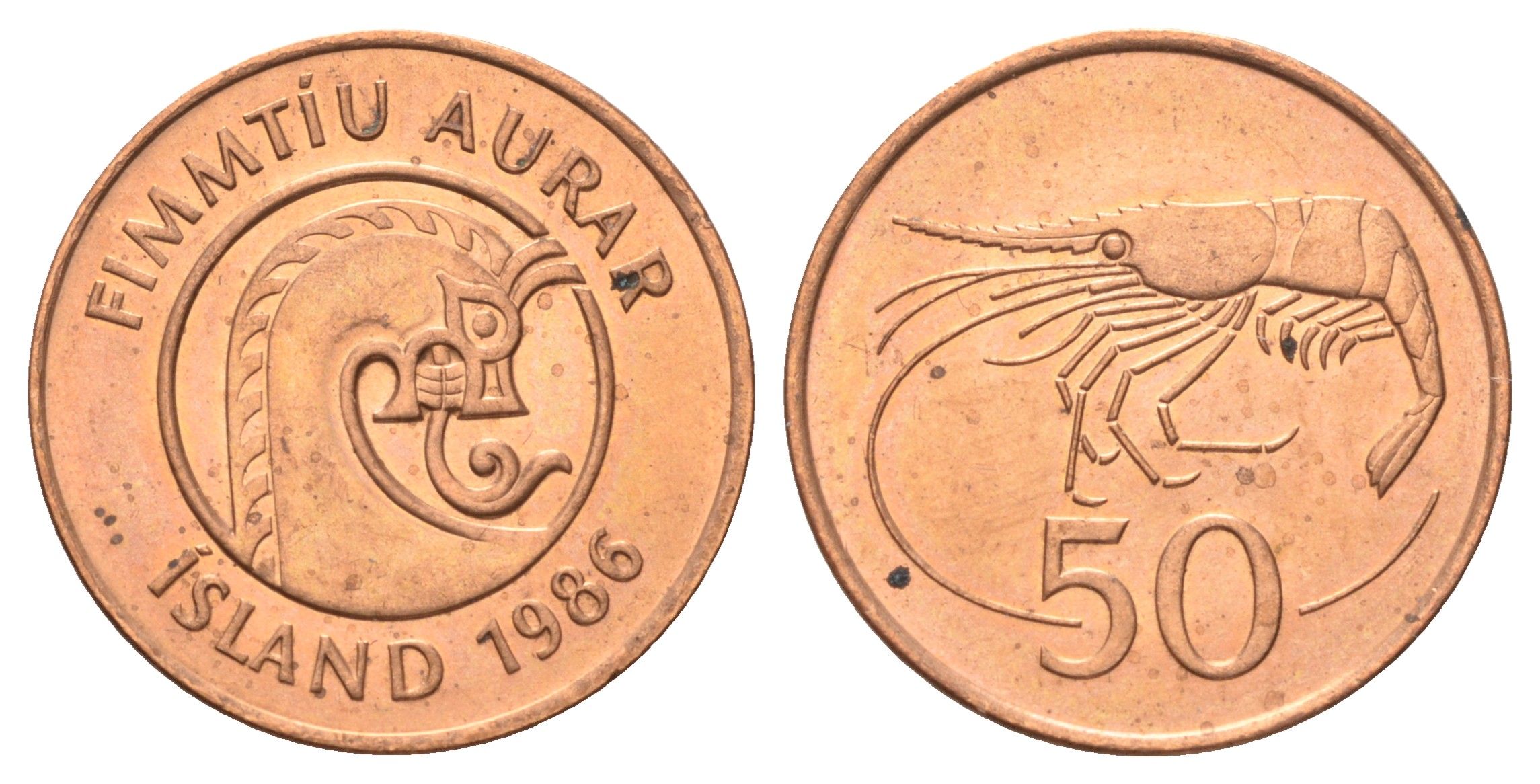 Исландия 50 эйре 1986 год-тип KM 26a сталь плакированная бронзой UNC 4668-931