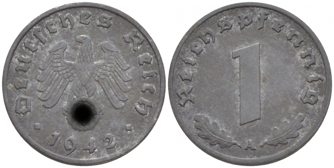 ГЕРМАНИЯ 1 РЕЙХСПФЕННИГ 1942 А KM 97, J. 369 цинк 4547-1218