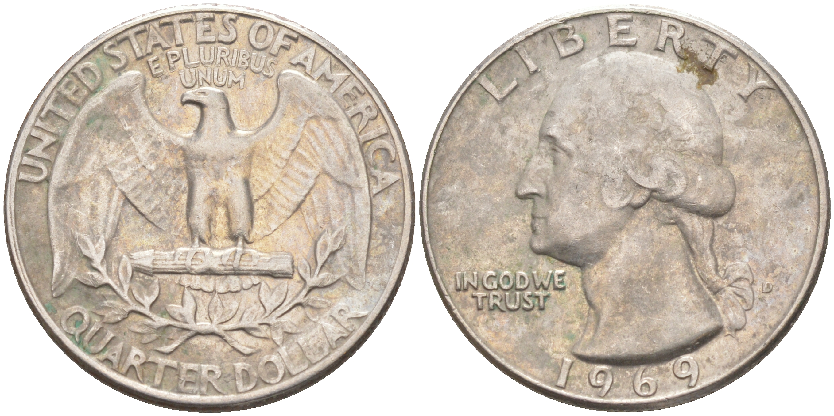 США 25 центов (квотер) 1969 Вашингтон KM 164a медь плакированная медно-никелем 80-557