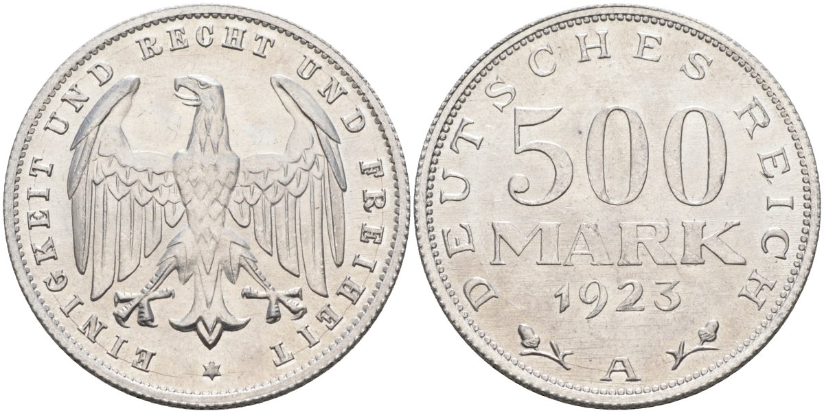 Германия 500 марок 1923 А KM 36, J.305 алюминий UNC 51-3912