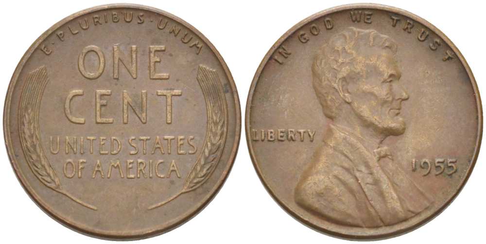 США 1 ЦЕНТ 1955 ЛИНКОЛЬН KM А132 медь цинк 3309-1144