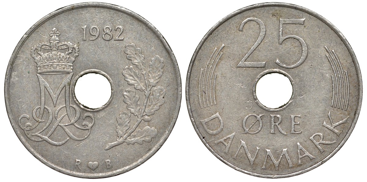 Дания 25 эре 1982 KM 861 медно-никель 94-241