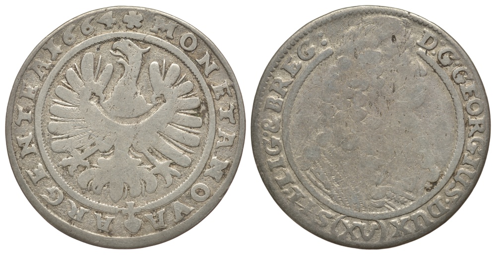 Силезия-Легница-Бжег 15 крейцеров 1664 Георг III (1639-1664) серебро 413-1621