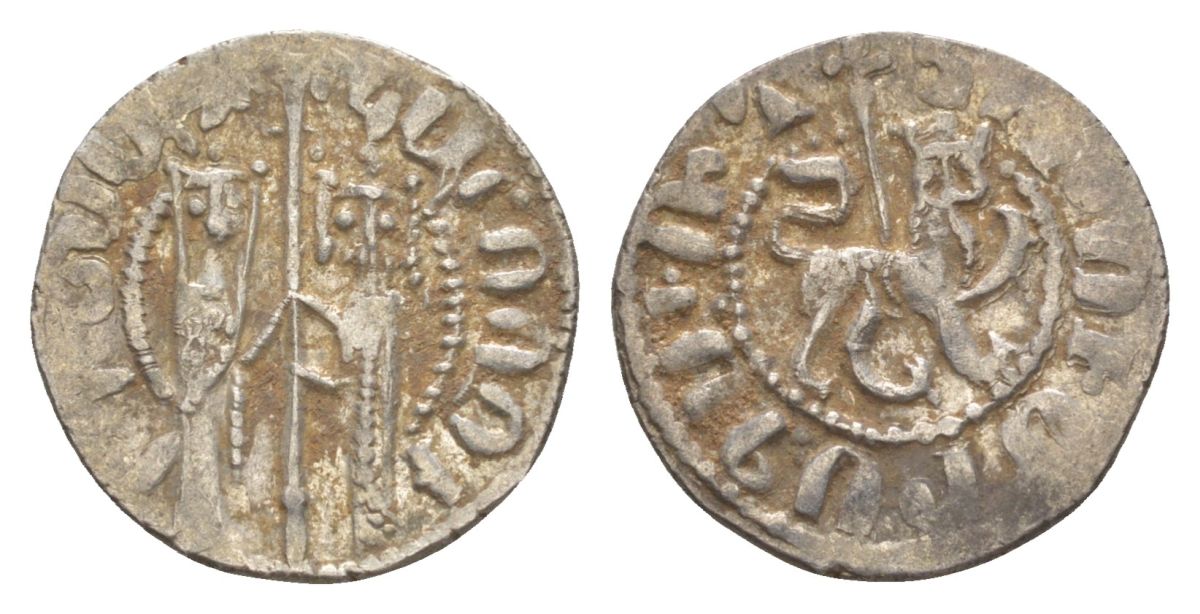 Киликийская Армения трам 1226-1271 Хетум I и царица Забель, держат крест/лев с патриаршим крестом  серебро    1516-245