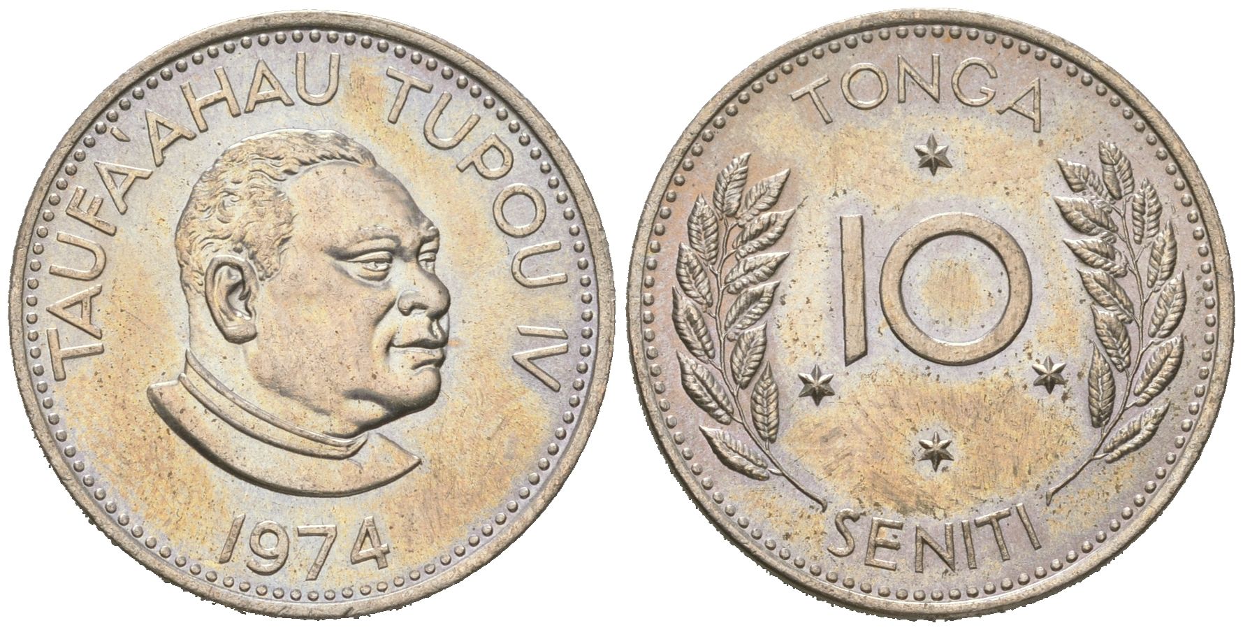 Тонга 10 сенити 1974 король Тауфа’ахау Тупоу IV (1965-2006) KM 30 медно-никель UNC 4619-1147