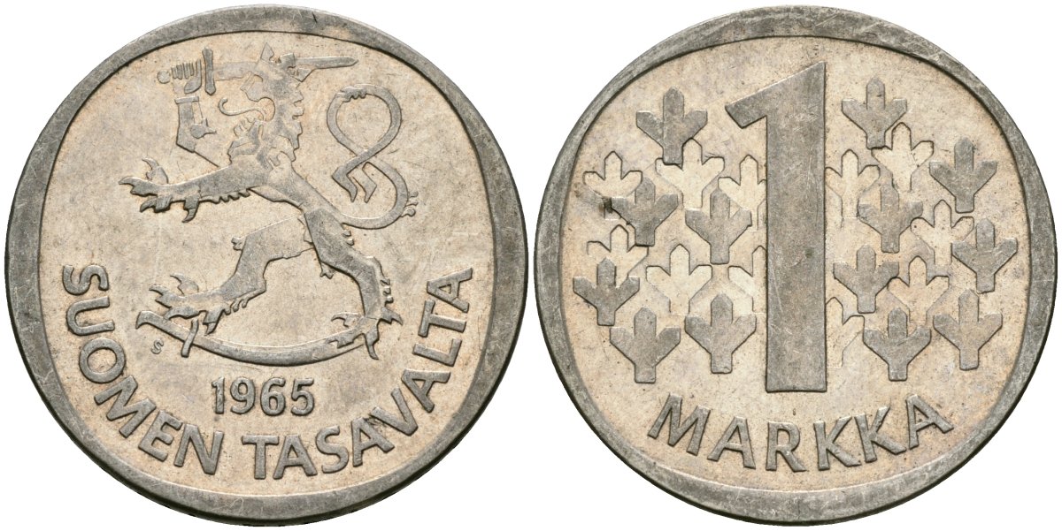 Финляндия 1 марка 1965 S KM 49 серебро 4582-1253