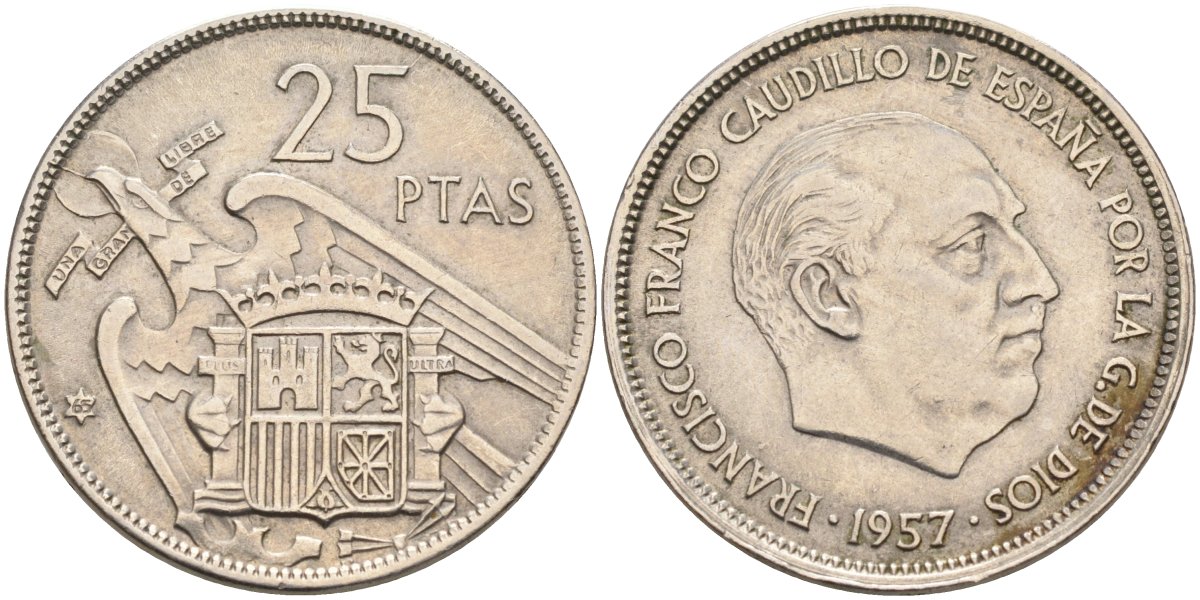 Испания 25 песет 1957(65) Франциско Франко (1939-1975) KM 787 медно-никель 4583-1034