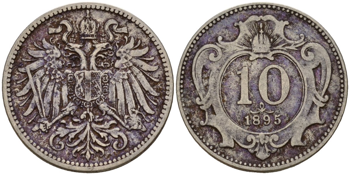 Австрия 10 геллеров 1895 Франц Иосиф I (1848-1916) (1848-1916) KM 2802 никель 4158-516