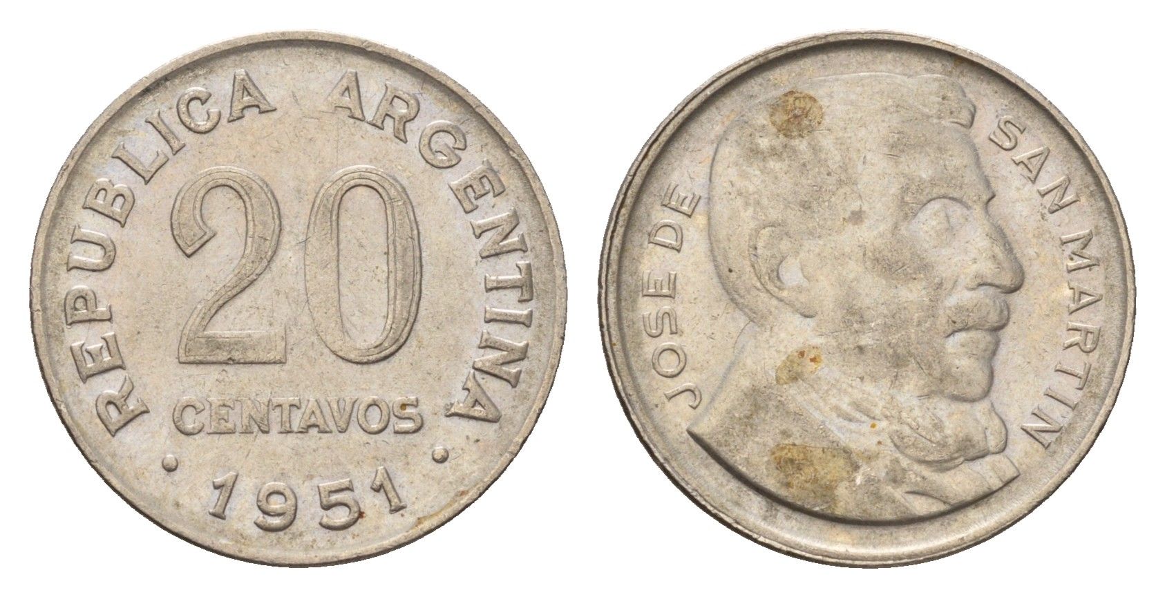 Аргентина 20 сентаво 1951 KM 48 медно-никель 4679-824