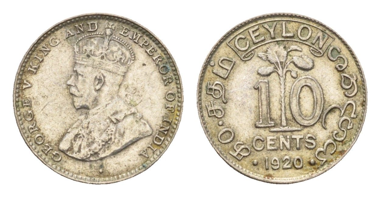 Цейлон 10 центов 1920 B, Георг V (1910-1936) KM 104a серебро 4679-117