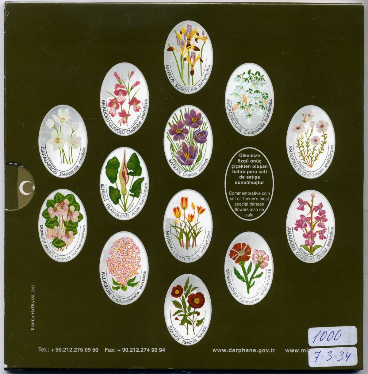 Турция официальный набор из 4 монет + жетон 2002 25000, 50000, 100000 и 250000 лир, буклет  медно-никель  UNC 7-3-1-14