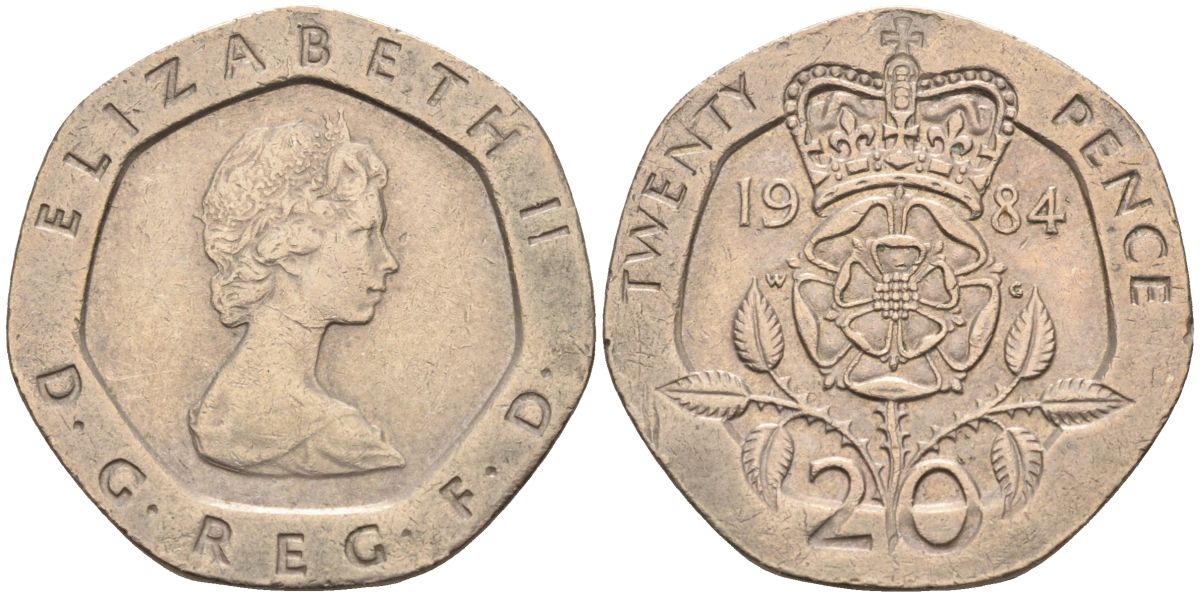 Великобритания 20 пенсов 1984 Елизавета II (1952-2022) KM 931, Spink 4230 (G1) медно-никель 4116-821