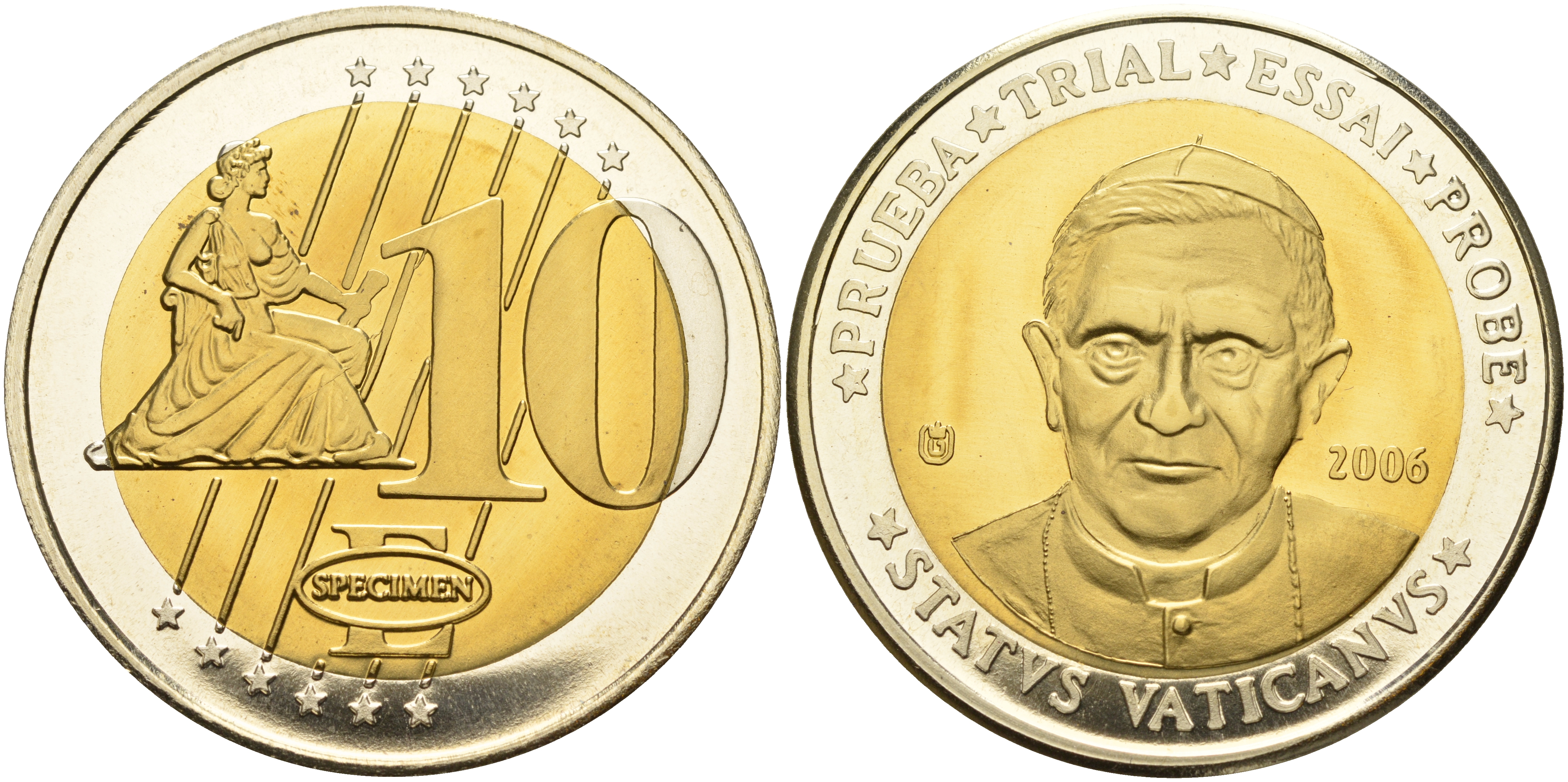 ВАТИКАН 10 ЕВРО 2006 ЕВРОПРОБА В КАПСУЛЕ С СЕРТИФИКАТОМ биметалл PROOF 01-234-42