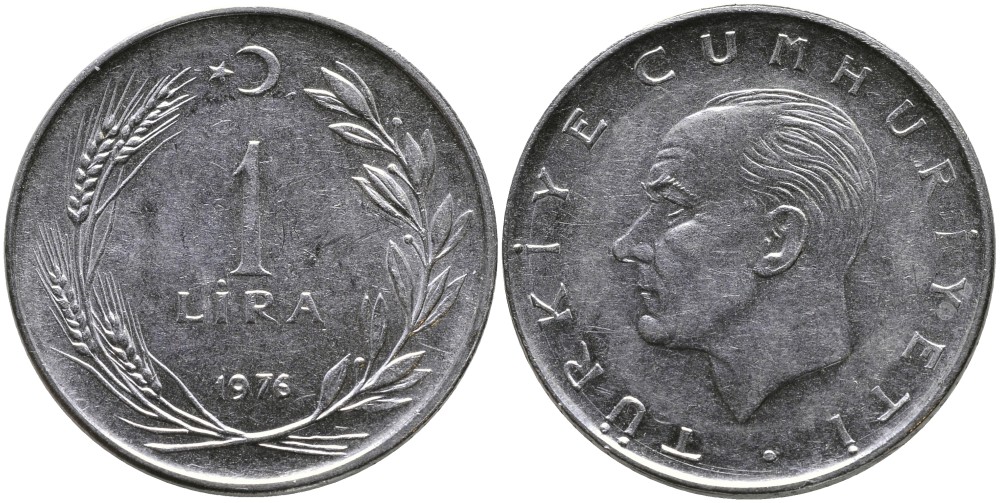 Турция 1 лира 1976 Мустафа Кемаль Ататюрк KM 889а.2 нержавеющая сталь 4541-522