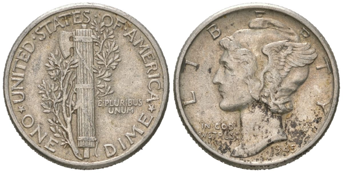 США 10 центов (дайм) 1945 KM 140 серебро 3334-1269