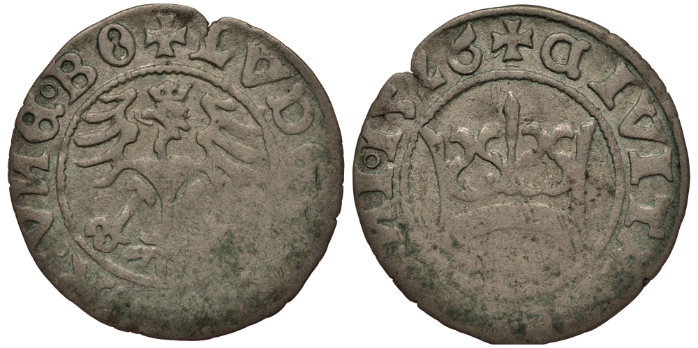 Силезия, Свидница 1/2 гроша 1526 Людвиг II (1516 - 1526). вес 0,96 гр. Kopicki 8721 Friedensburg 721 серебро 1516-712