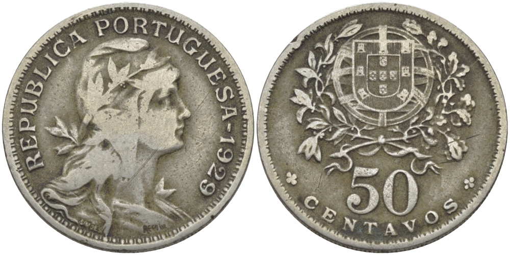 Португалия 50 сентаво 1929 KM 577 медно-никель 94-746