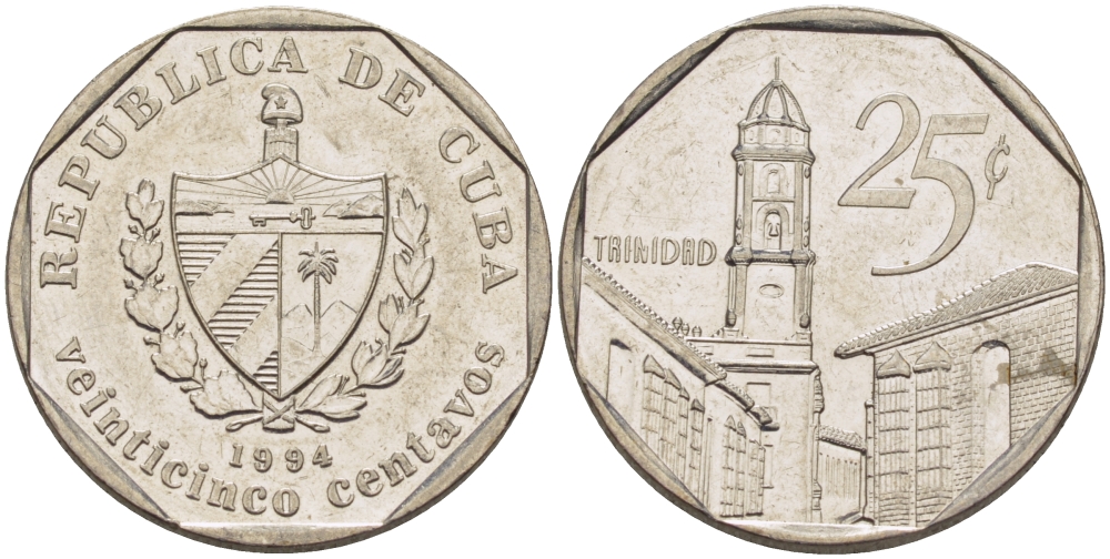 Куба 25 сентаво 1994 площадь в Тринидаде KM 577.1 сталь плакированная никелем 67-1153