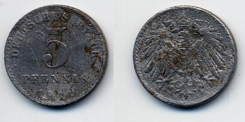 ГЕРМАНИЯ 5 ПФЕННИГОВ 1918 A KM 19, J. 297 железо 35-1132