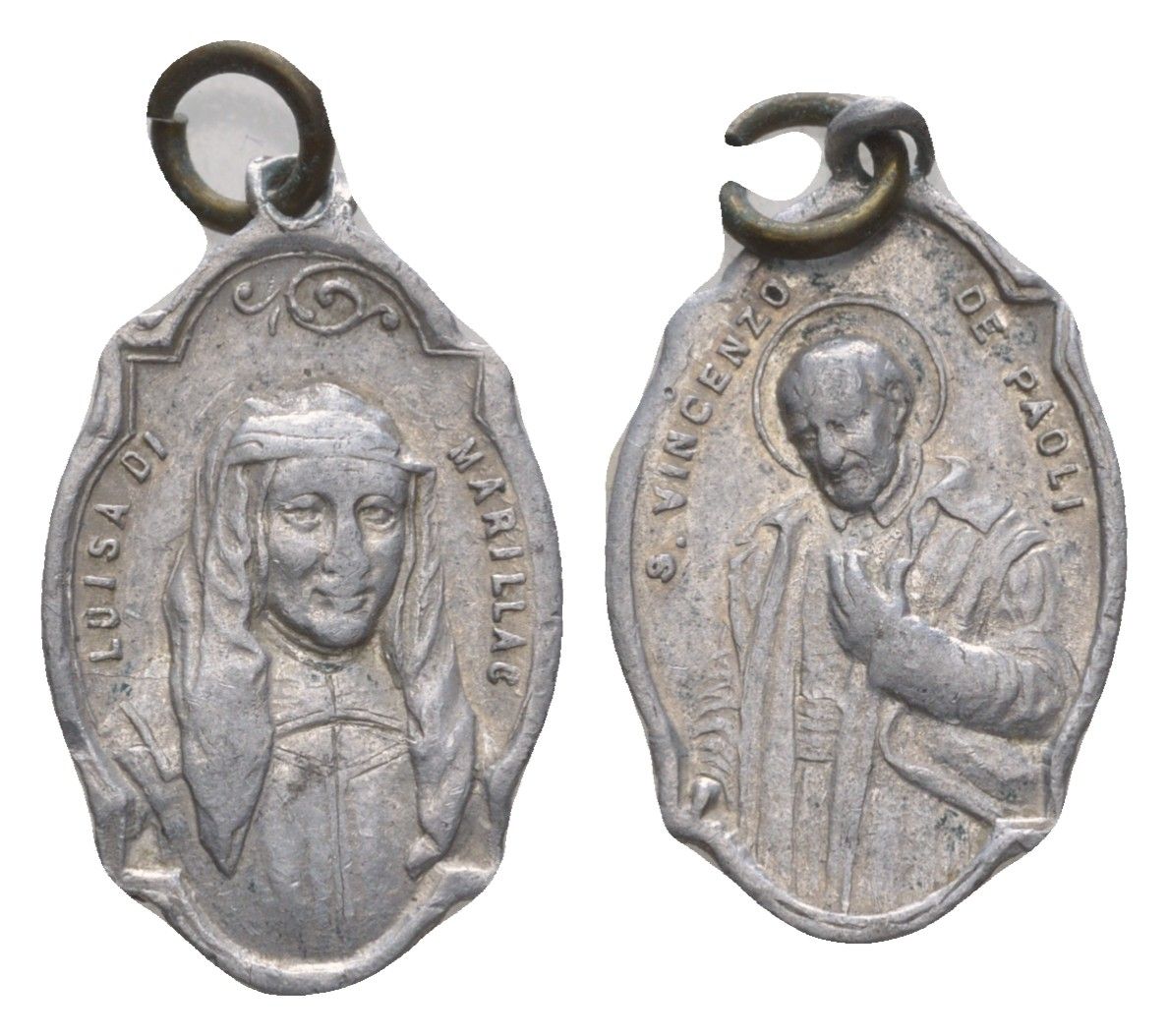 Франция религиозный медальон с изображением Викентия де Поля ND Луиза де Марийак, размер 21x14 мм, вес 0,61 гр алюминий 4655-224