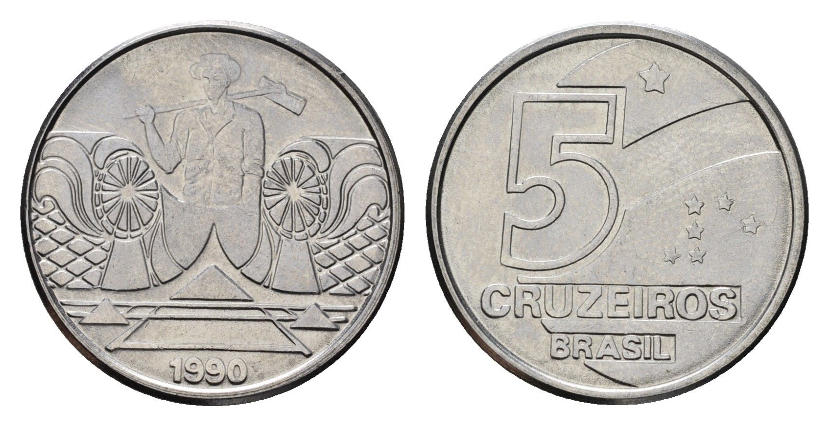 Бразилия 5 крузейро 1990 фермер KM 618 нержавеющая сталь 4142-1016
