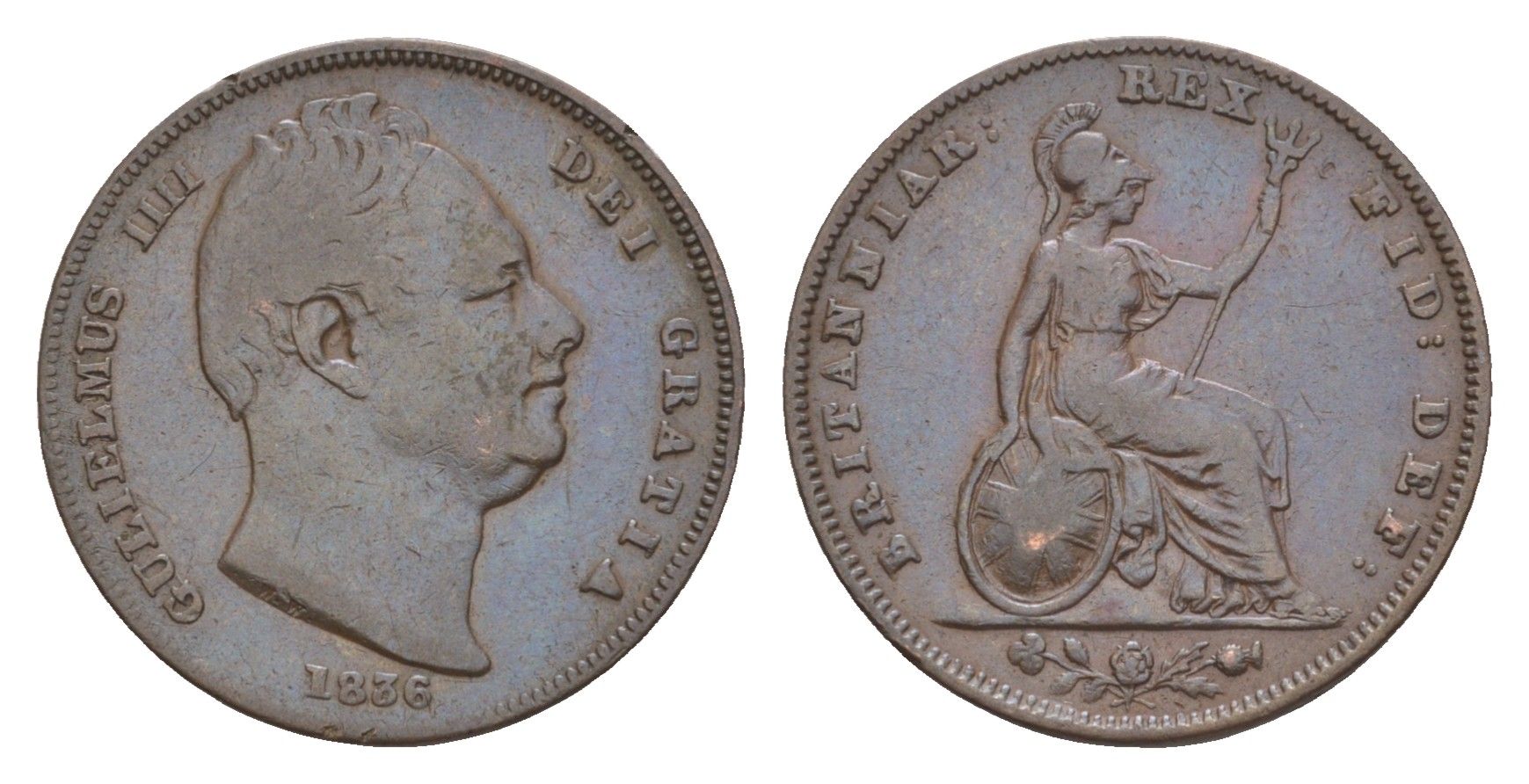 Великобритания 1 фартинг 1836 Вильгельм IV (1830-1837) KM 705, Spink 3823 бронза 1520-1132