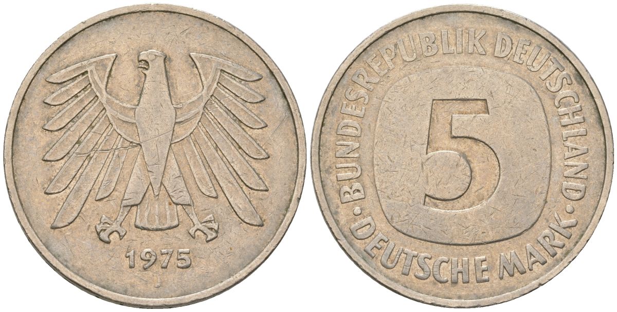 ФРГ 5 марок 1975 j KM 140.1 медно-никель 4557-644