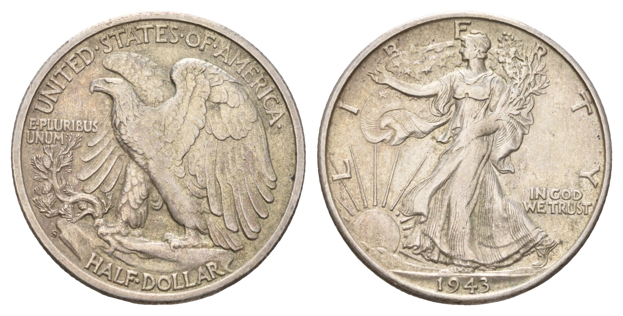 США 1/2 доллара (50 центов) 1943 S KM 142 серебро 3896-233