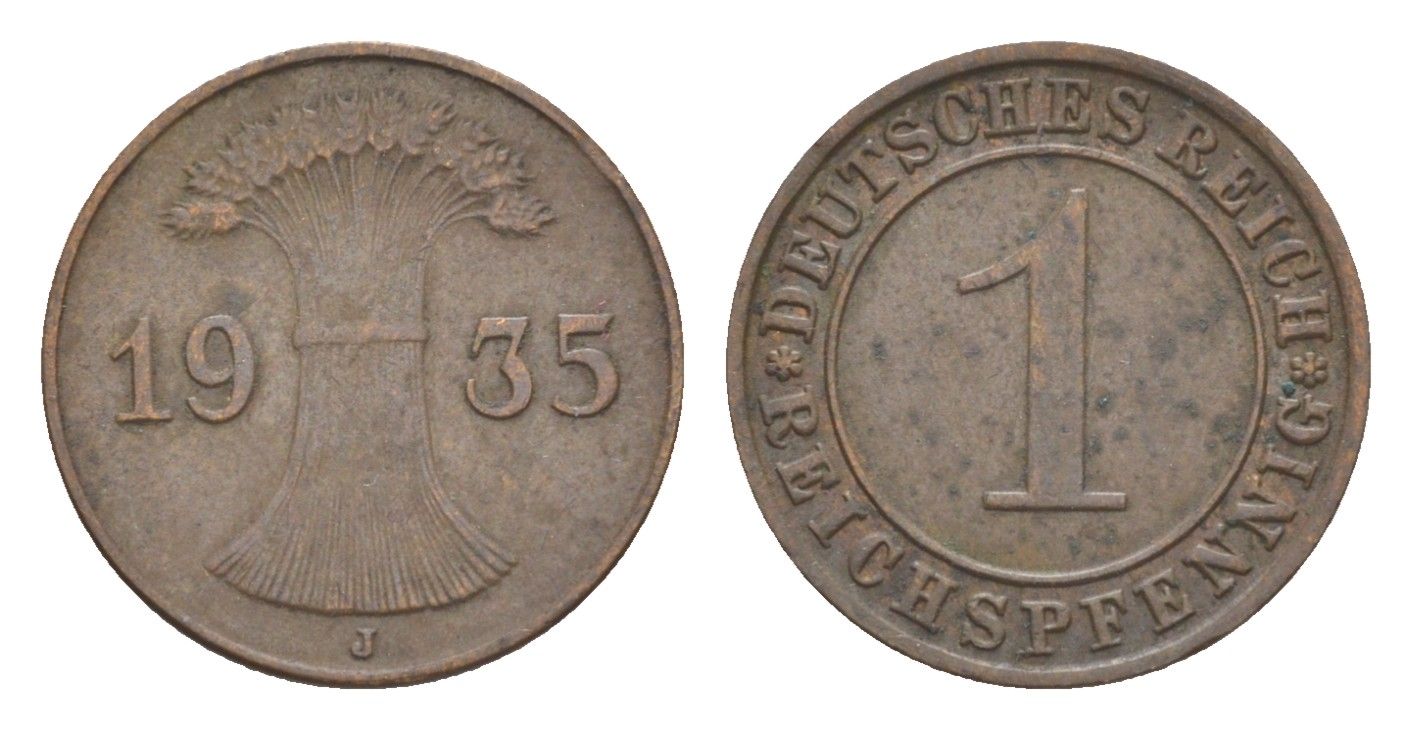 Германия 1 рейхспфенниг 1935 J KM 37, J. 313 бронза 4636-411