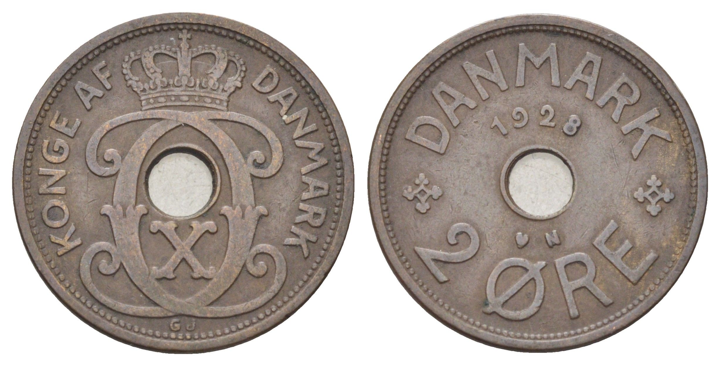 Дания 2 эре 1928 N, Кристиан X (1912-1947) KM 827 бронза 4701-664