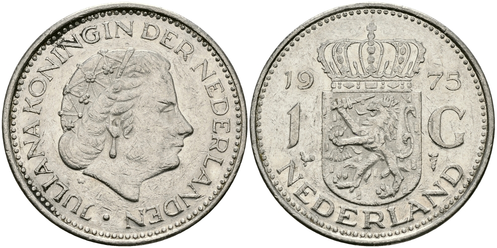 Нидерланды 1 гульден 1975 Юлиана (1948-1980) KM 184а никель 94-637