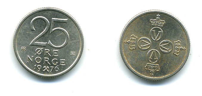 НОРВЕГИЯ 25 ЭРЕ 1976 KM 417 медно-никель 4364-955