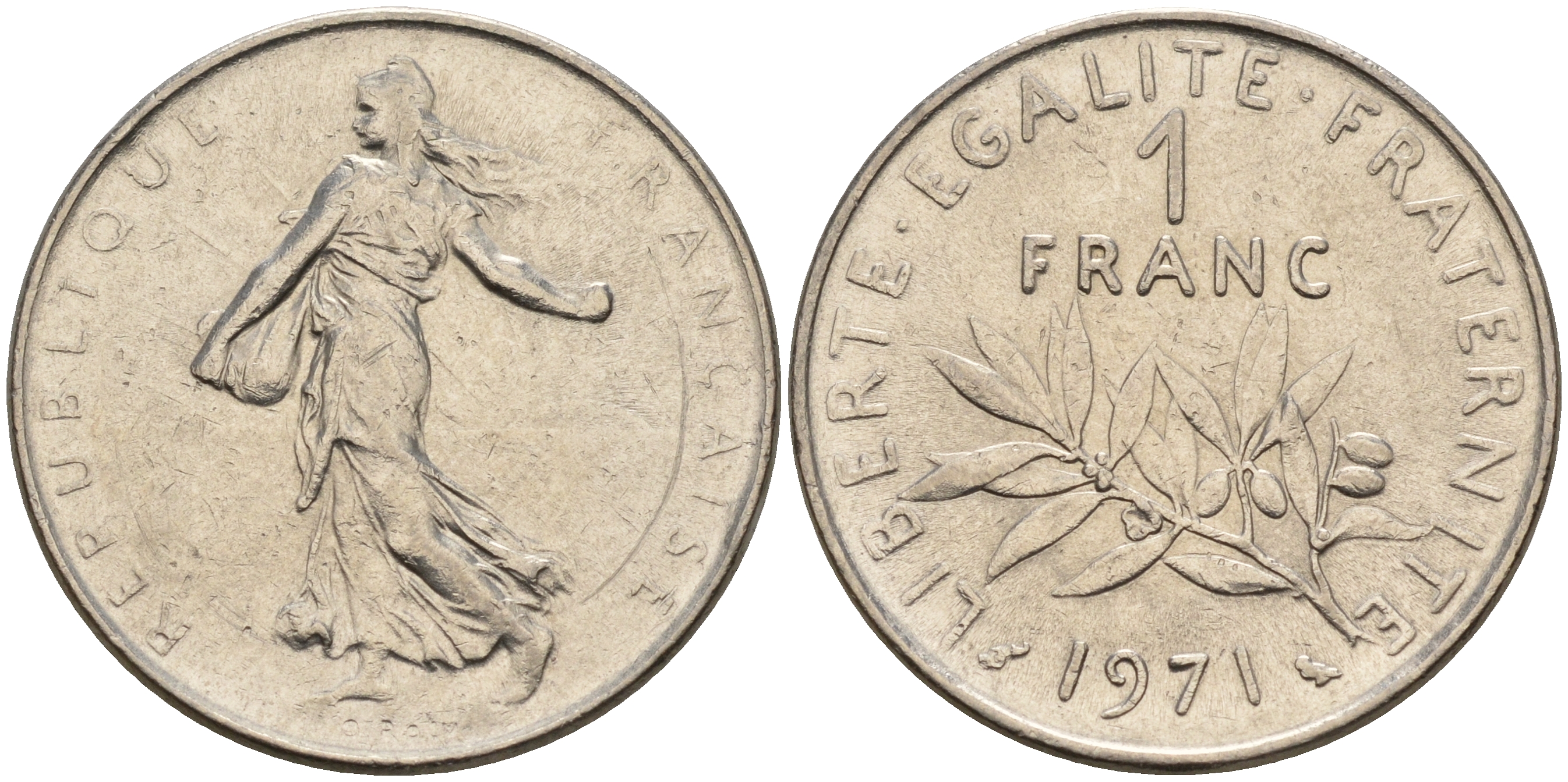 Франция 1 франк 1971 сеятель KM 925.1 никель    4153-441