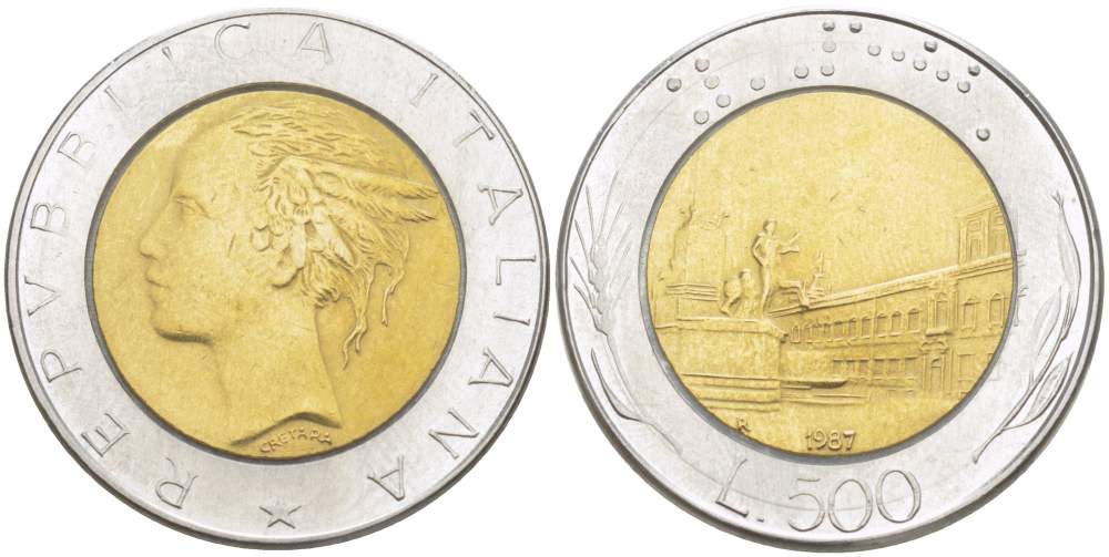 ИТАЛИЯ 500 ЛИР 1987 R KM 111 биметалл 4529-241