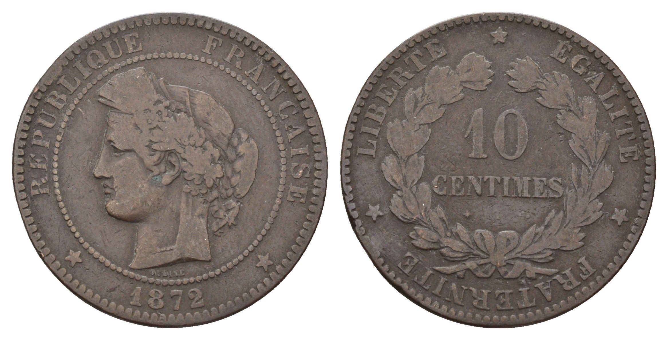 Франция 10 сантимов 1872 KM 815 бронза 34-324