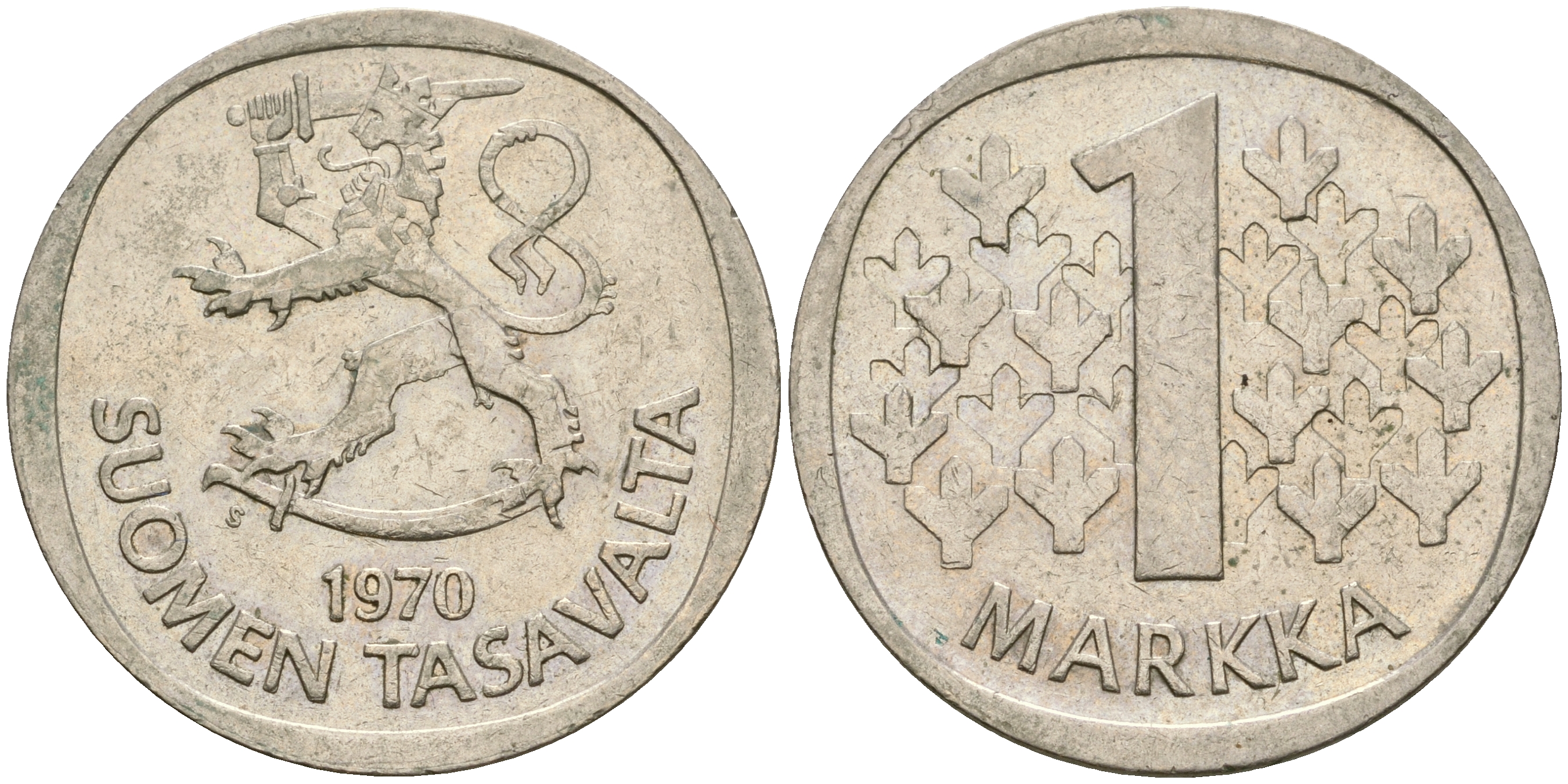 Финляндия 1 марка 1970 S KM 49а медно-никель 4364-1531
