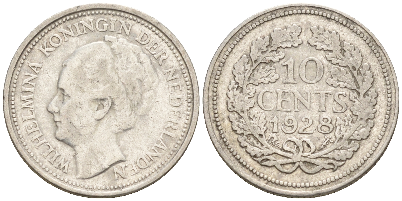 Нидерланды 10 центов 1928 Вильгельмина I (1890-1948) КМ 163 серебро  4160-1223