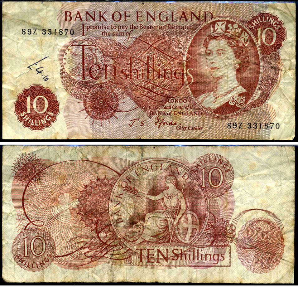 Англия 10 шиллингов ND (1960-1970) Pick 373 c бумага 7221-58-1-2
