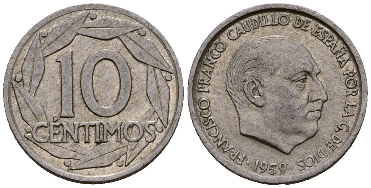 Испания 10 сентимо 1959 Франсиско Франко (1939 - 1975) KM 790 алюминий 4164-1018
