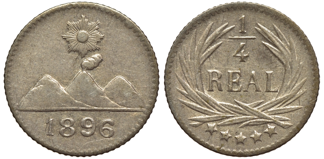 Гватемала 1/4 реала 1896 5 звезд, Испанское правление KM 162 серебро 116-913