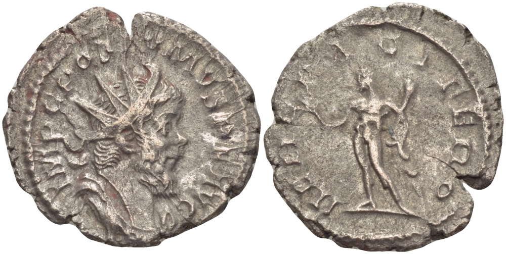 Римская Империя (императоры в Галлии) антониниан 260 - 269 Постум. IMP C POSTVMVS P F AVG / HERC PACIFERO, Геркулес с палицей, оливковой ветвью и львиной шкурой, Августа Треверов, Very fine RIC 67 биллон 1073-12-67