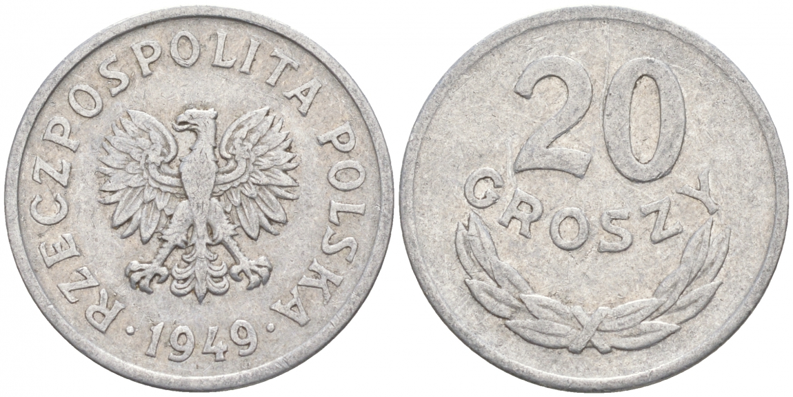 Польша 20 грошей 1949 KM 43а, Parchimowicz 207b алюминий 4516-315
